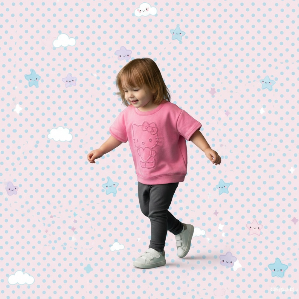 Girls Active Long Sleeve Hello Kitty Embroidered Premium Fleece Sweatshirt